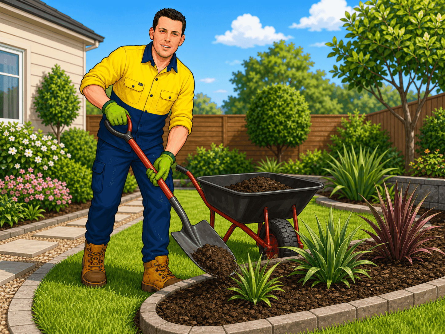 Landscaping — soil, mulch and planting